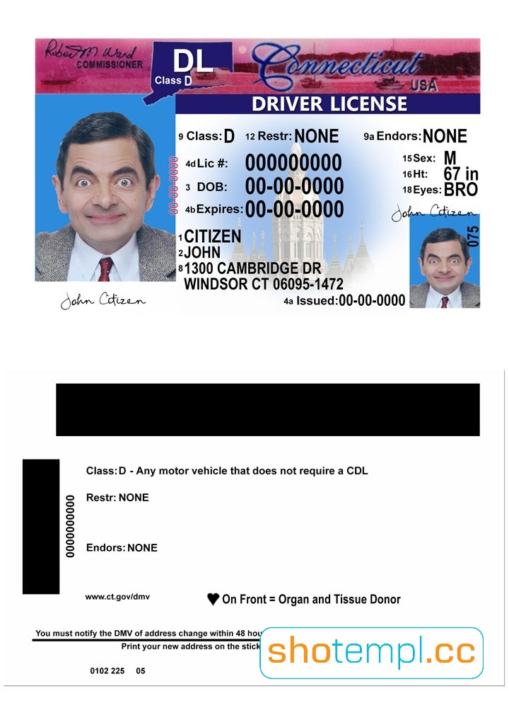 Connecticut Driver License PSD Template V2